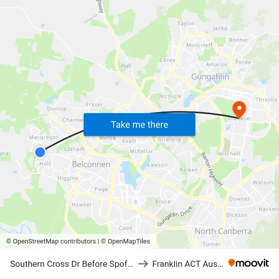Southern Cross Dr Before Spofforth St to Franklin ACT Australia map