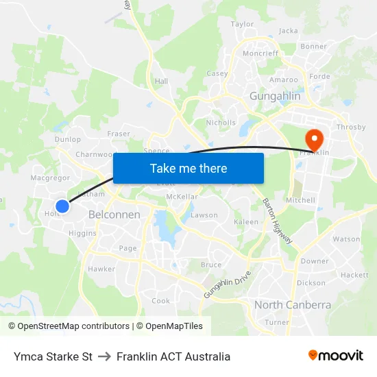 Ymca Starke St to Franklin ACT Australia map