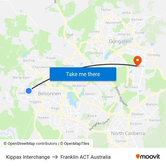Kippax Interchange to Franklin ACT Australia map