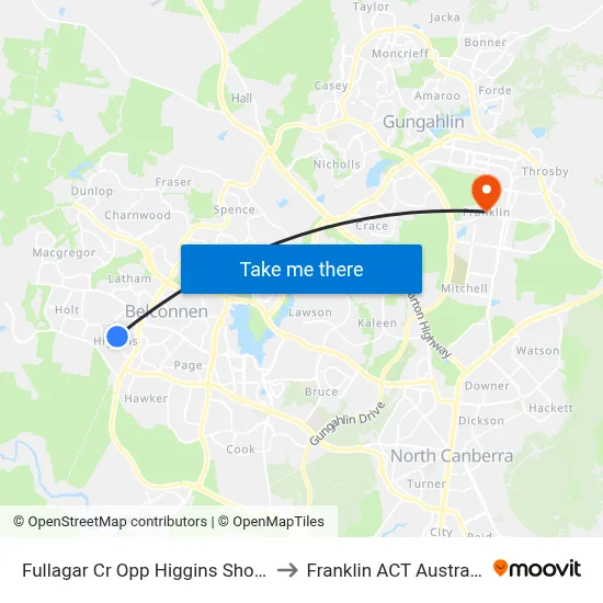 Fullagar Cr Opp Higgins Shops to Franklin ACT Australia map