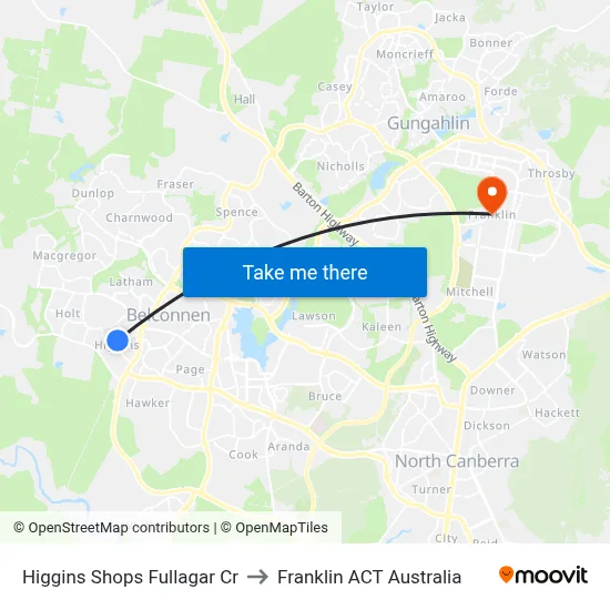 Higgins Shops Fullagar Cr to Franklin ACT Australia map