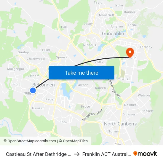 Castieau St After Dethridge St to Franklin ACT Australia map
