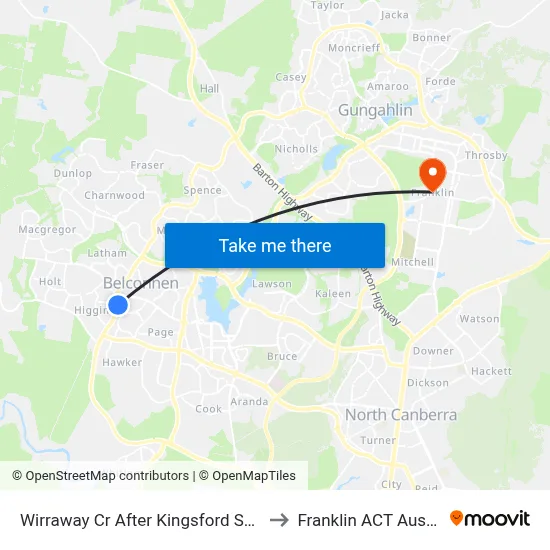 Wirraway Cr After Kingsford Smith Dr to Franklin ACT Australia map