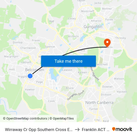 Wirraway Cr Opp Southern Cross Early Childhood Sch to Franklin ACT Australia map