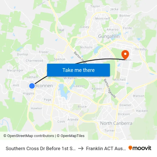 Southern Cross Dr Before 1st Starke St to Franklin ACT Australia map