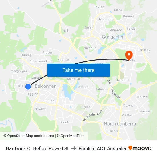 Hardwick Cr Before Powell St to Franklin ACT Australia map