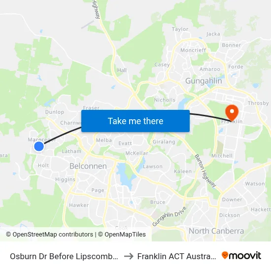 Osburn Dr Before Lipscomb Pl to Franklin ACT Australia map