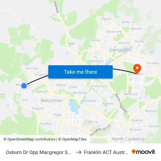 Osburn Dr Opp Macgregor Shops to Franklin ACT Australia map