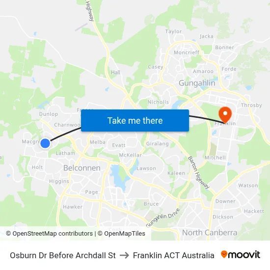 Osburn Dr Before Archdall St to Franklin ACT Australia map