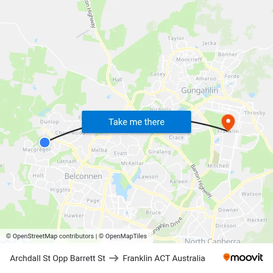 Archdall St Opp Barrett St to Franklin ACT Australia map