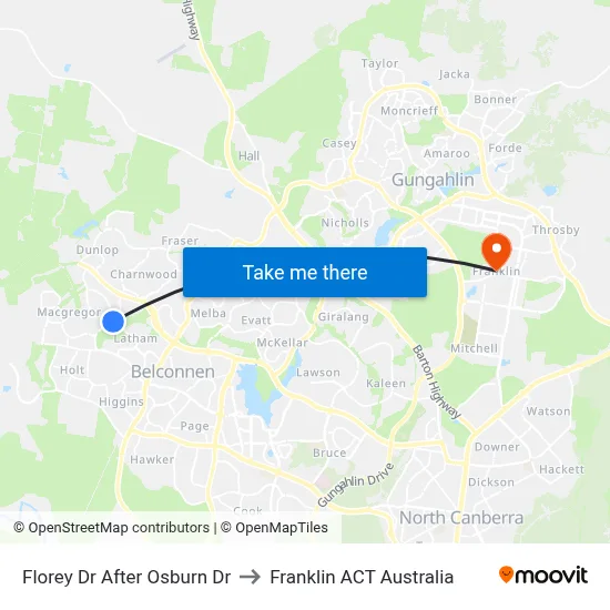 Florey Dr After Osburn Dr to Franklin ACT Australia map