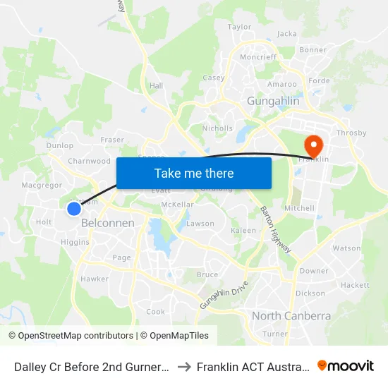 Dalley Cr Before 2nd Gurner St to Franklin ACT Australia map