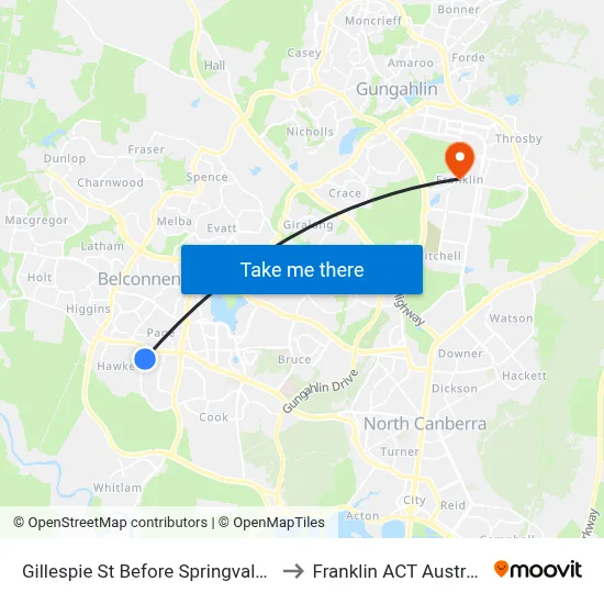 Gillespie St Before Springvale Dr to Franklin ACT Australia map