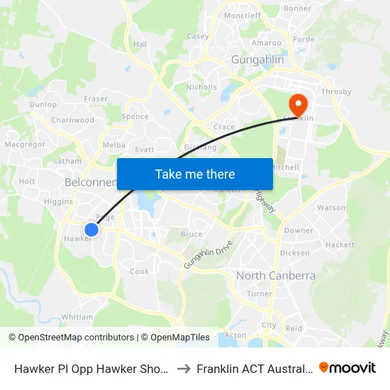 Hawker Pl Opp Hawker Shops to Franklin ACT Australia map