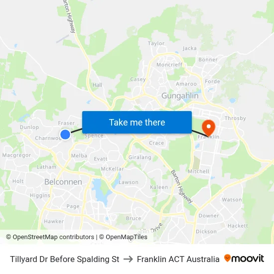 Tillyard Dr Before Spalding St to Franklin ACT Australia map