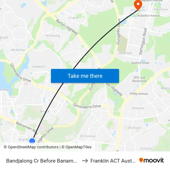 Bandjalong Cr Before Banambila St to Franklin ACT Australia map