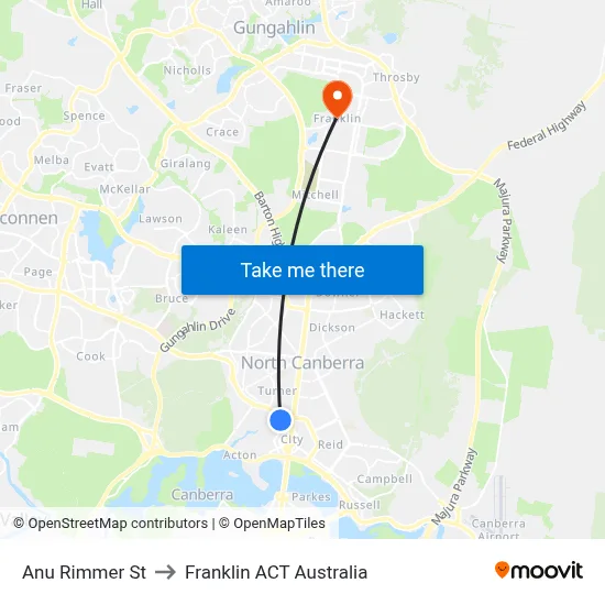 Anu Rimmer St to Franklin ACT Australia map