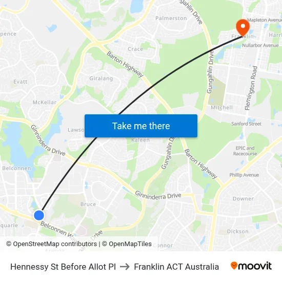 Hennessy St Before Allot Pl to Franklin ACT Australia map