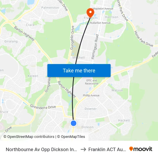 Northbourne Av Opp Dickson Interchange to Franklin ACT Australia map