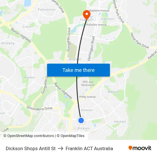 Dickson Shops Antill St to Franklin ACT Australia map