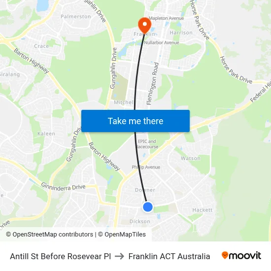 Antill St Before Rosevear Pl to Franklin ACT Australia map