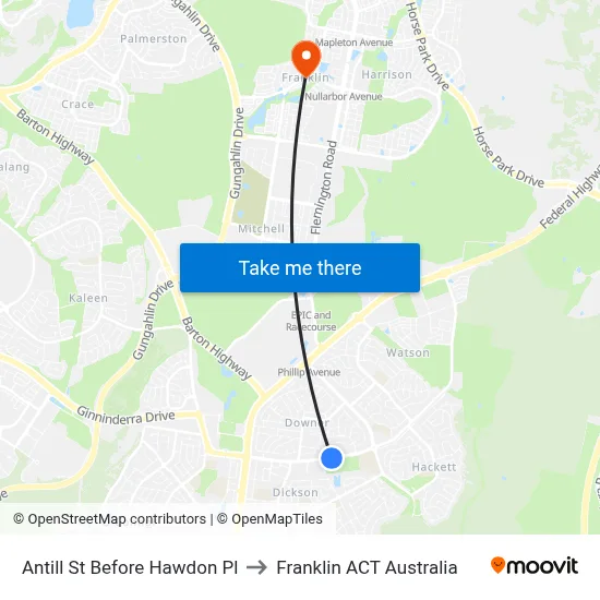 Antill St Before Hawdon Pl to Franklin ACT Australia map