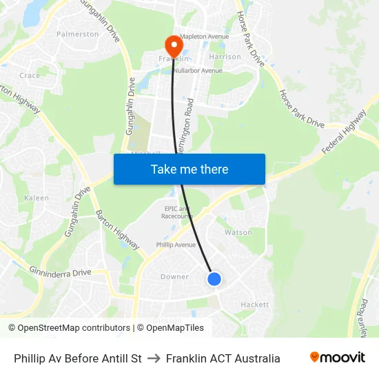 Phillip Av Before Antill St to Franklin ACT Australia map