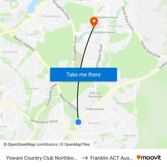 Yowani Country Club Northbourne Av to Franklin ACT Australia map