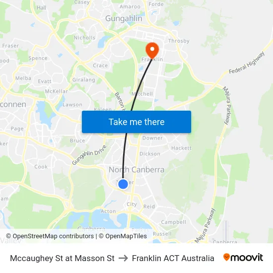Mccaughey St at Masson St to Franklin ACT Australia map