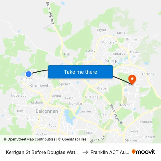 Kerrigan St Before Douglas Waterhouse Dr to Franklin ACT Australia map