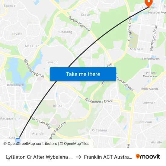 Lyttleton Cr After Wybalena Gr to Franklin ACT Australia map