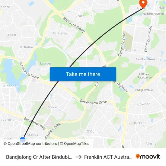 Bandjalong Cr After Bindubi St to Franklin ACT Australia map