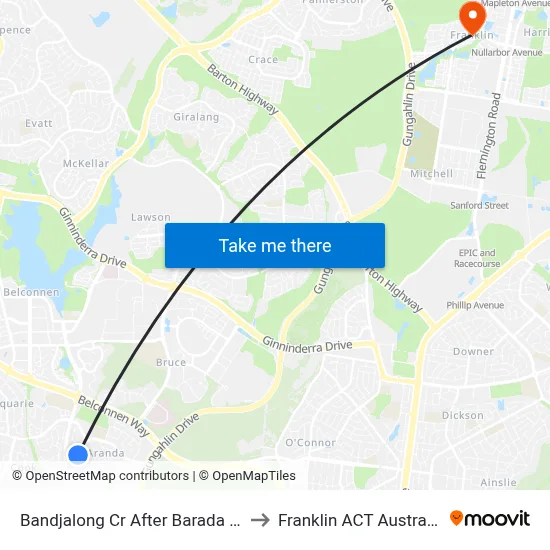 Bandjalong Cr After Barada Cr to Franklin ACT Australia map