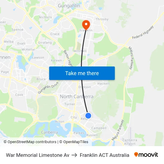 War Memorial Limestone Av to Franklin ACT Australia map