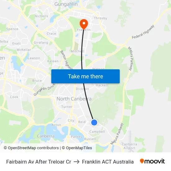 Fairbairn Av After Treloar Cr to Franklin ACT Australia map