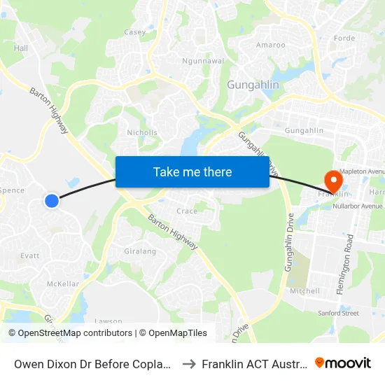 Owen Dixon Dr Before Copland Dr to Franklin ACT Australia map