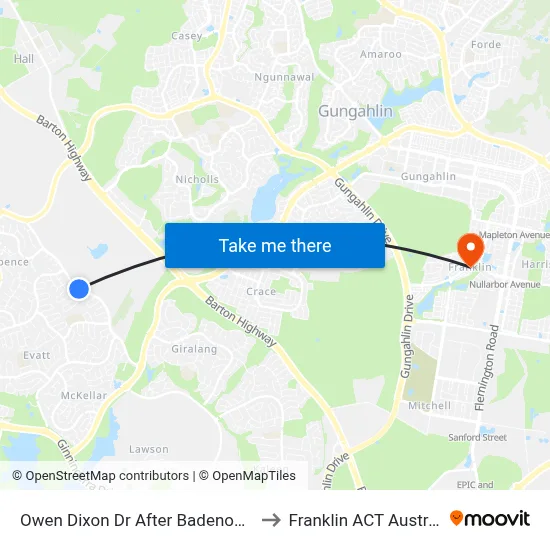 Owen Dixon Dr After Badenoch Cr to Franklin ACT Australia map