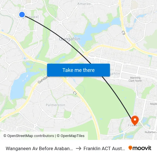 Wanganeen Av Before Arabanoo Cr to Franklin ACT Australia map