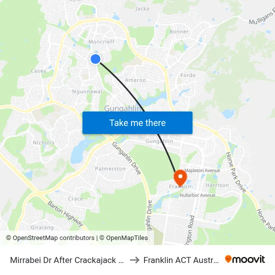 Mirrabei Dr After Crackajack Way to Franklin ACT Australia map