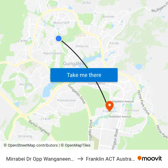 Mirrabei Dr Opp Wanganeen Av to Franklin ACT Australia map