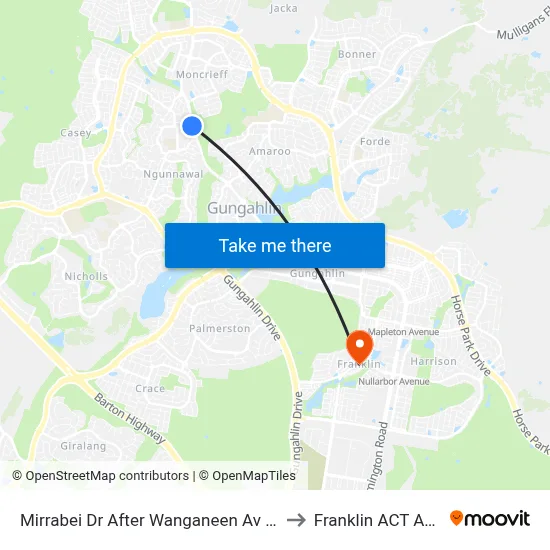 Mirrabei Dr After Wanganeen Av Northbound to Franklin ACT Australia map