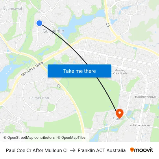 Paul Coe Cr After Mulleun Cl to Franklin ACT Australia map