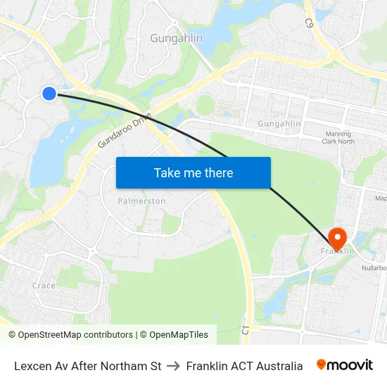 Lexcen Av After Northam St to Franklin ACT Australia map