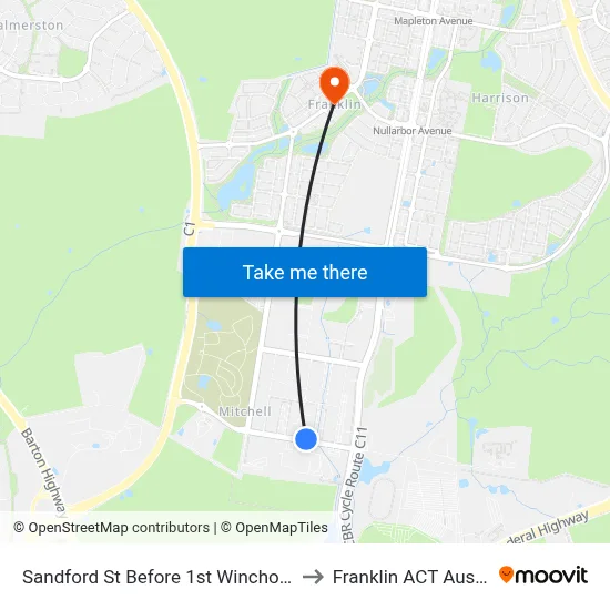 Sandford St Before 1st Winchombe Ct to Franklin ACT Australia map