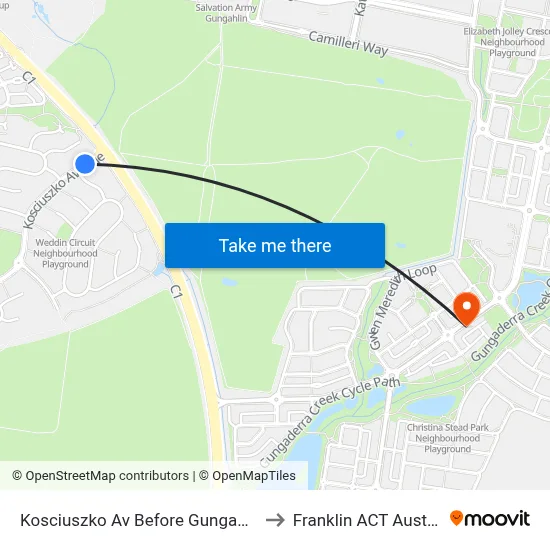 Kosciuszko Av Before Gungahlin Dr to Franklin ACT Australia map