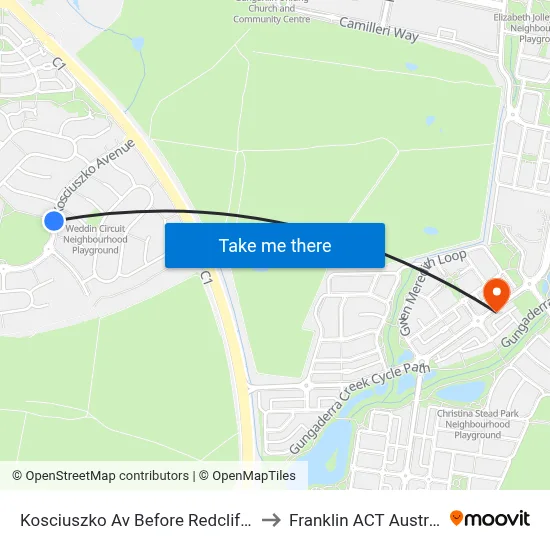 Kosciuszko Av Before Redcliffe St to Franklin ACT Australia map
