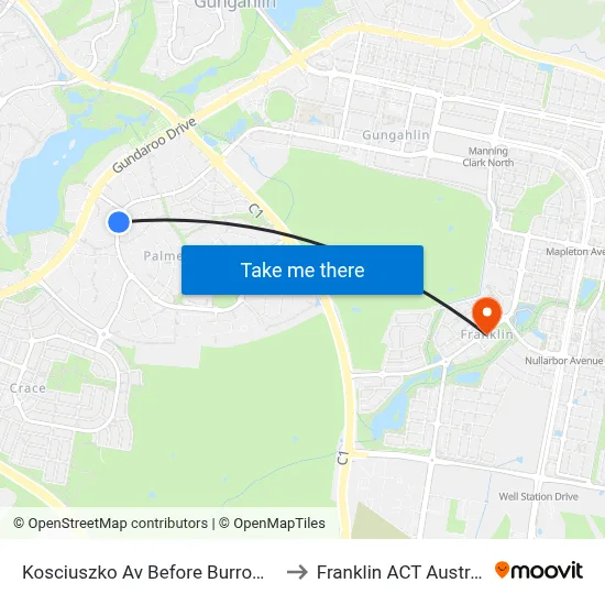 Kosciuszko Av Before Burrowa St to Franklin ACT Australia map