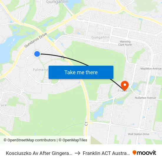 Kosciuszko Av After Gingera St to Franklin ACT Australia map
