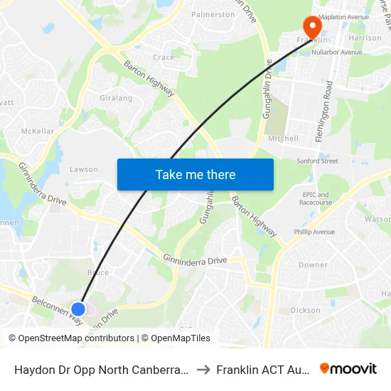 Haydon Dr Opp North Canberra Hospital to Franklin ACT Australia map