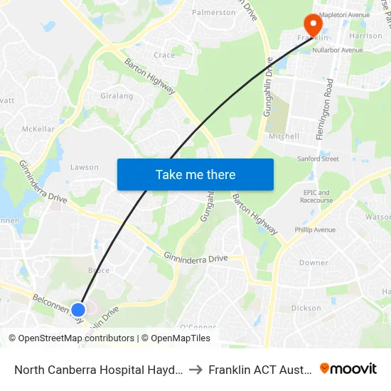 North Canberra Hospital Haydon Dr to Franklin ACT Australia map
